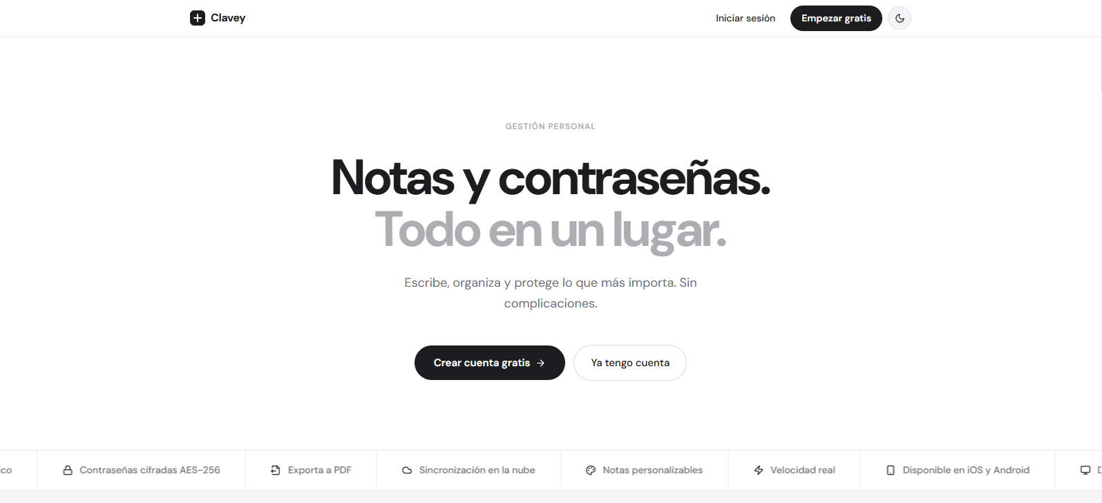 Imagen del proyecto Clavey — Gestor de Notas y Contraseñas